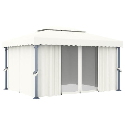 vidaXL Gazebo with Curtain 4x3 m Cream White Aluminium 2