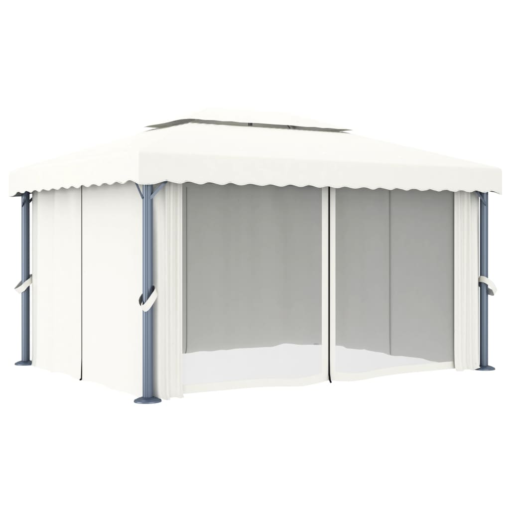 vidaXL Gazebo with Curtain 4x3 m Cream White Aluminium 3