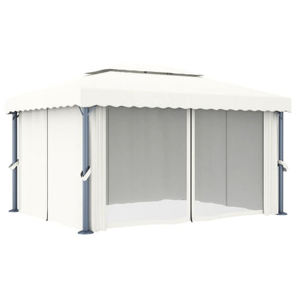 vidaXL Gazebo with Curtain 4x3 m Cream White Aluminium 3