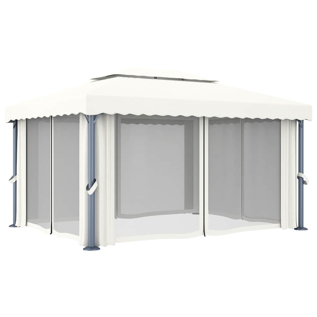 vidaXL Gazebo with Curtain 4x3 m Cream White Aluminium 4