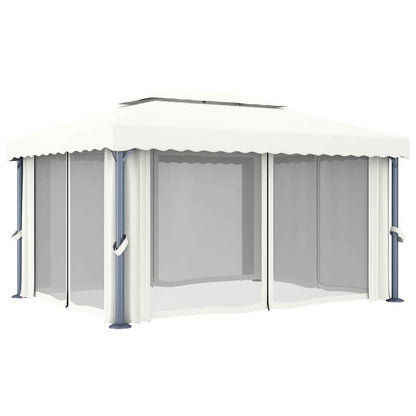 vidaXL Gazebo with Curtain 4x3 m Cream White Aluminium 4