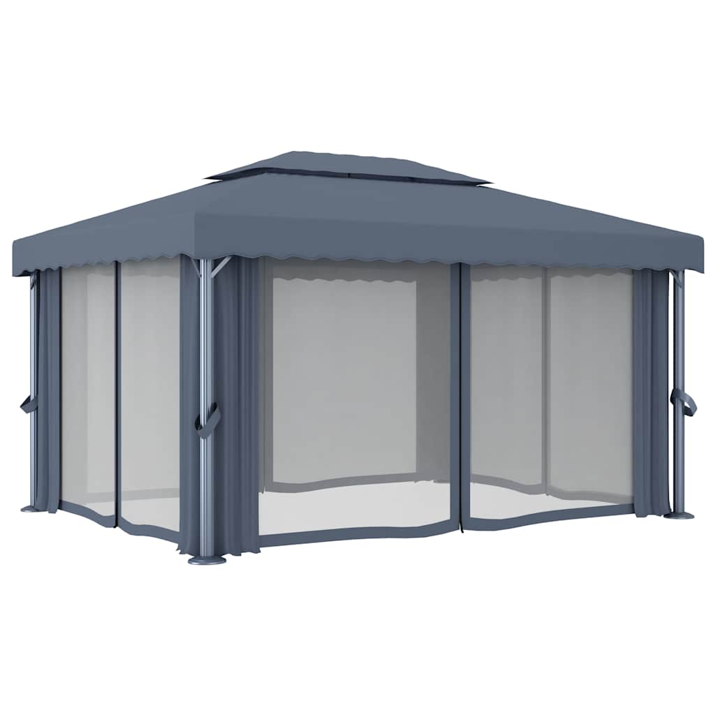 vidaXL Gazebo with Curtain 4x3 m Anthracite Aluminium 4