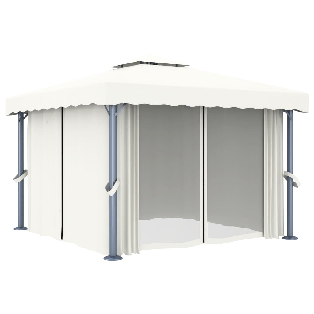 vidaXL Gazebo with Curtain 3x3 m Cream White Aluminium 2