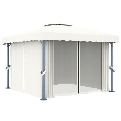 vidaXL Gazebo with Curtain 3x3 m Cream White Aluminium 2