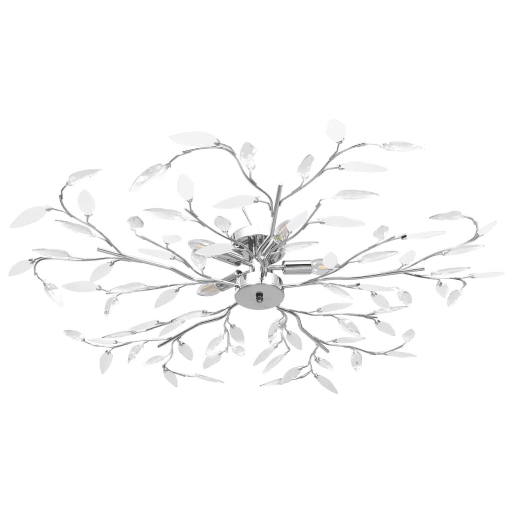 Ceiling Lamp Acrylic Crystal Leaf Arms for 5 E14 Bulbs White