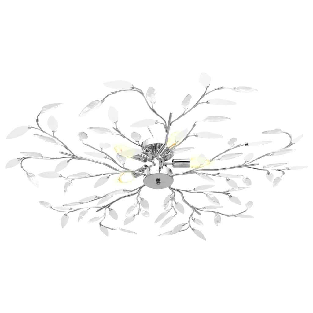 Ceiling Lamp Acrylic Crystal Leaf Arms for 5 E14 Bulbs White