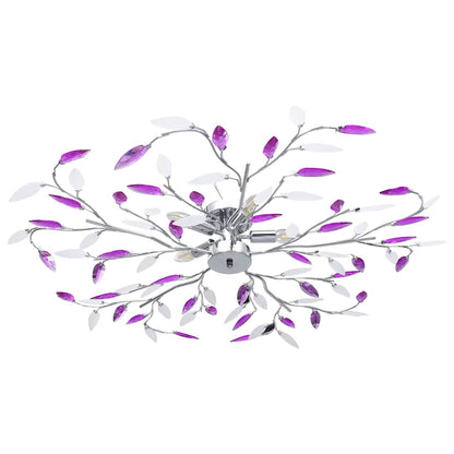 Ceiling Lamp Acrylic Crystal Leaf Arms for 5 E14 Bulbs Purple