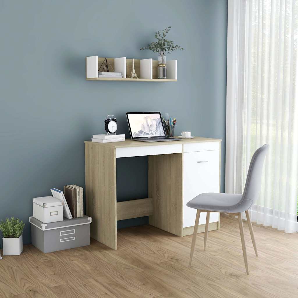 Desk 100x50x76 cm Engineered Wood White and sonoma oak