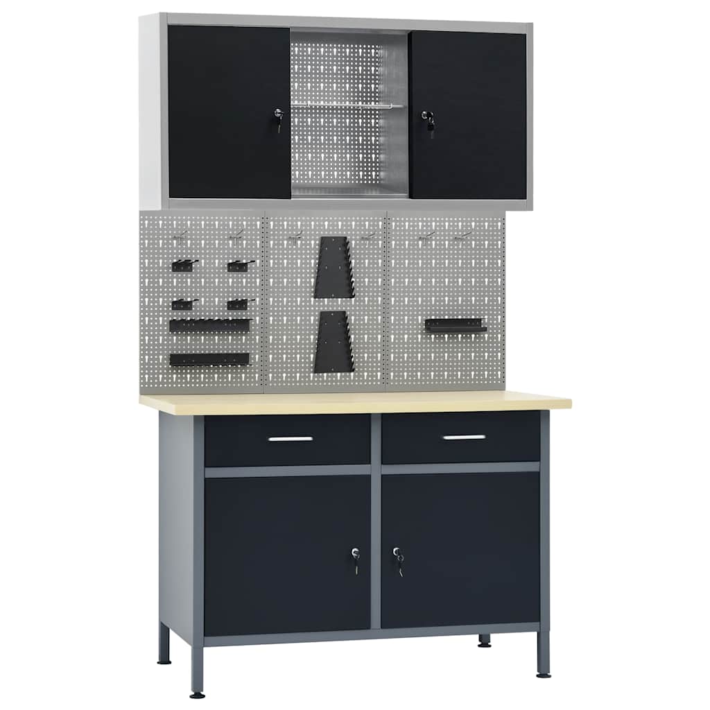 vidaXL Workbench with Three Wall Panels and One Cabinet 1