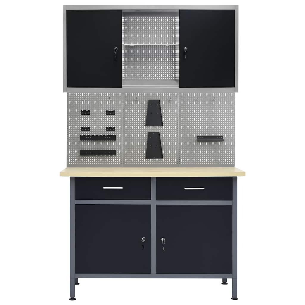 vidaXL Workbench with Three Wall Panels and One Cabinet 2