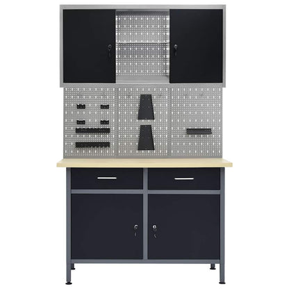 vidaXL Workbench with Three Wall Panels and One Cabinet 2
