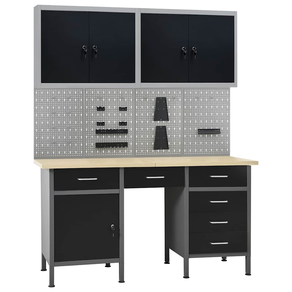 vidaXL Workbench with Four Wall Panels and Two Cabinets 1