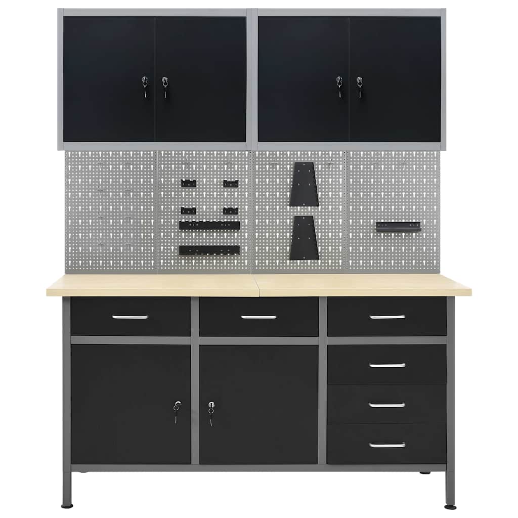 vidaXL Workbench with Four Wall Panels and Two Cabinets 2