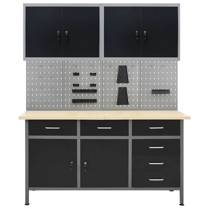 vidaXL Workbench with Four Wall Panels and Two Cabinets 2