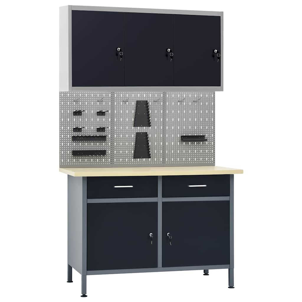 vidaXL Workbench with Three Wall Panels and One Cabinet 1