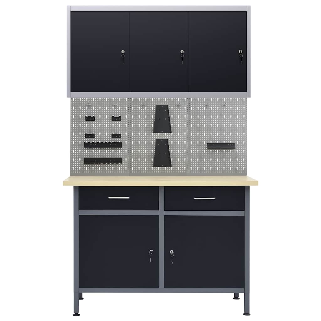 vidaXL Workbench with Three Wall Panels and One Cabinet 2
