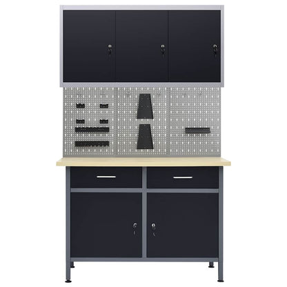vidaXL Workbench with Three Wall Panels and One Cabinet 2