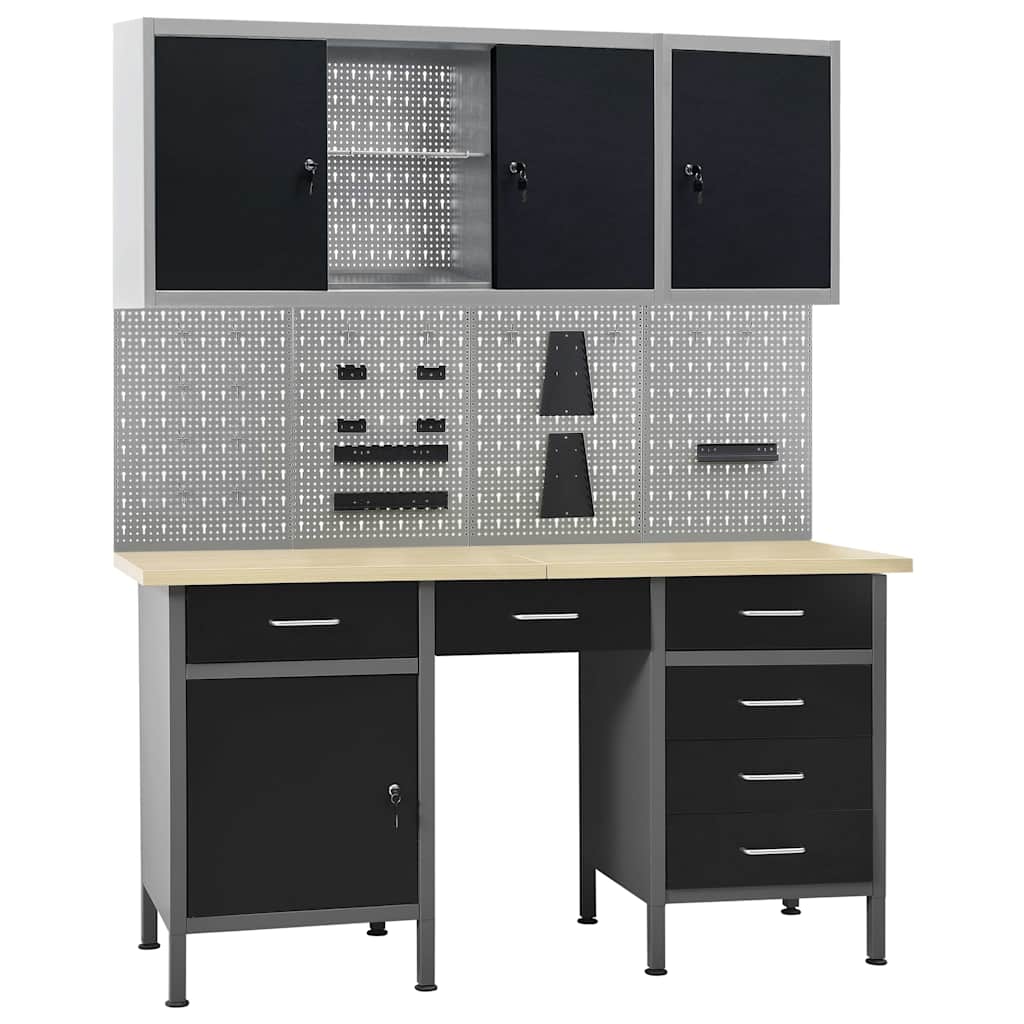 vidaXL Workbench with Four Wall Panels and Two Cabinets 1