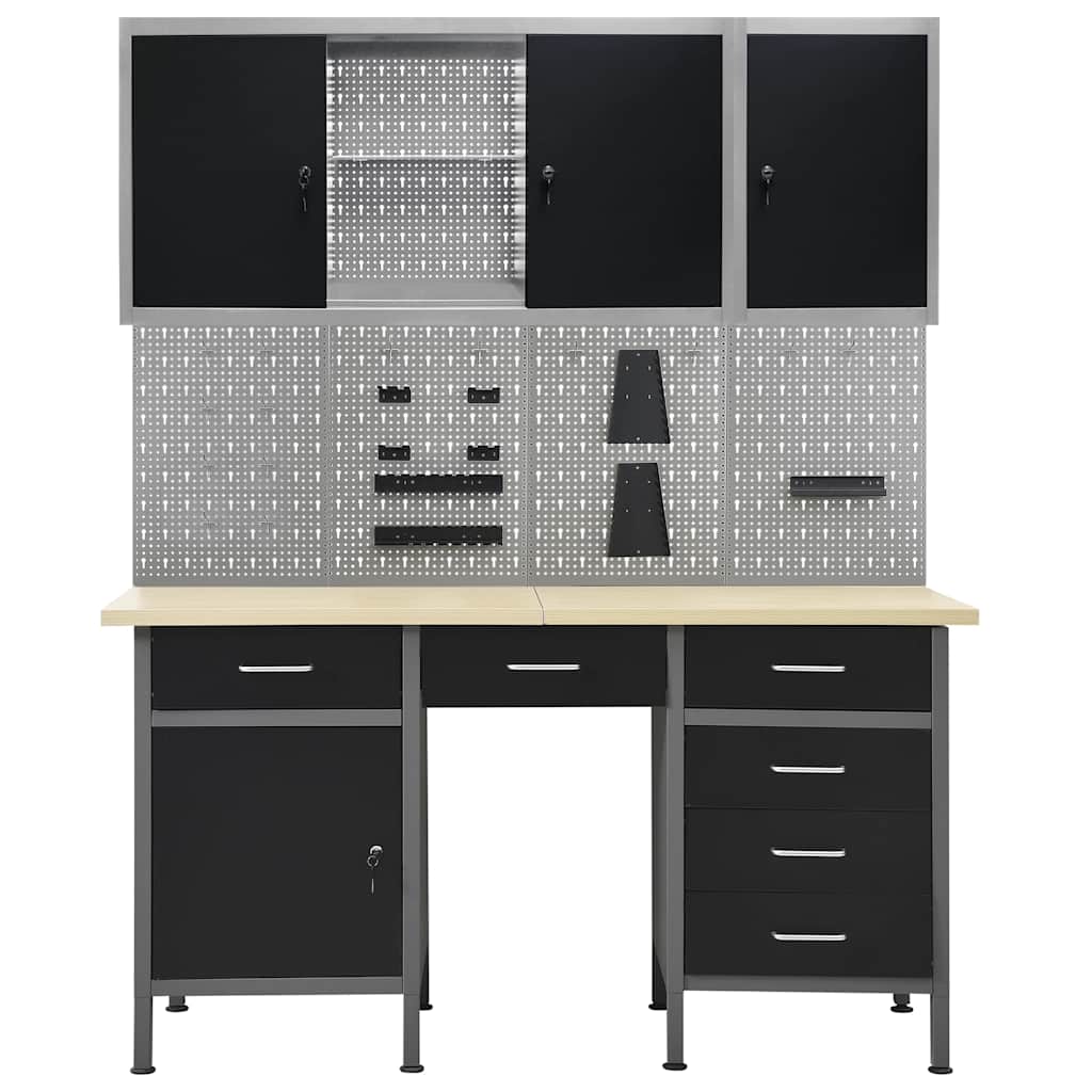 vidaXL Workbench with Four Wall Panels and Two Cabinets 2
