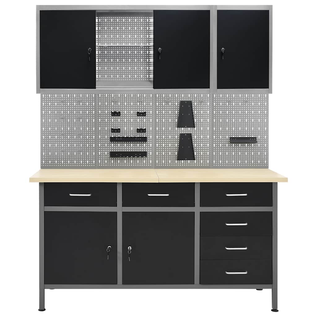 vidaXL Workbench with Four Wall Panels and Two Cabinets 2