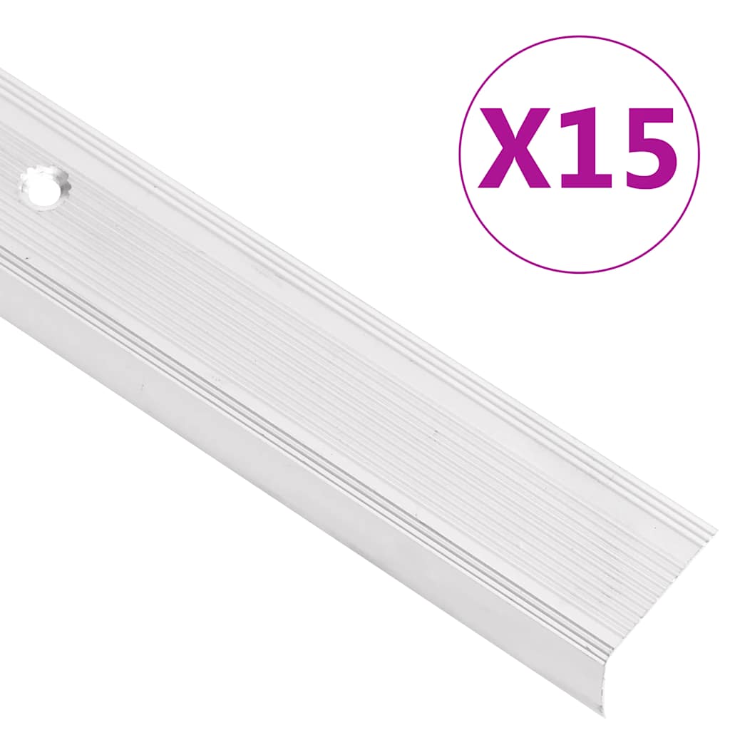 Stair Nosings in L-shape 5 pcs Aluminium 90 cm Silver 90 cm (15 pcs)