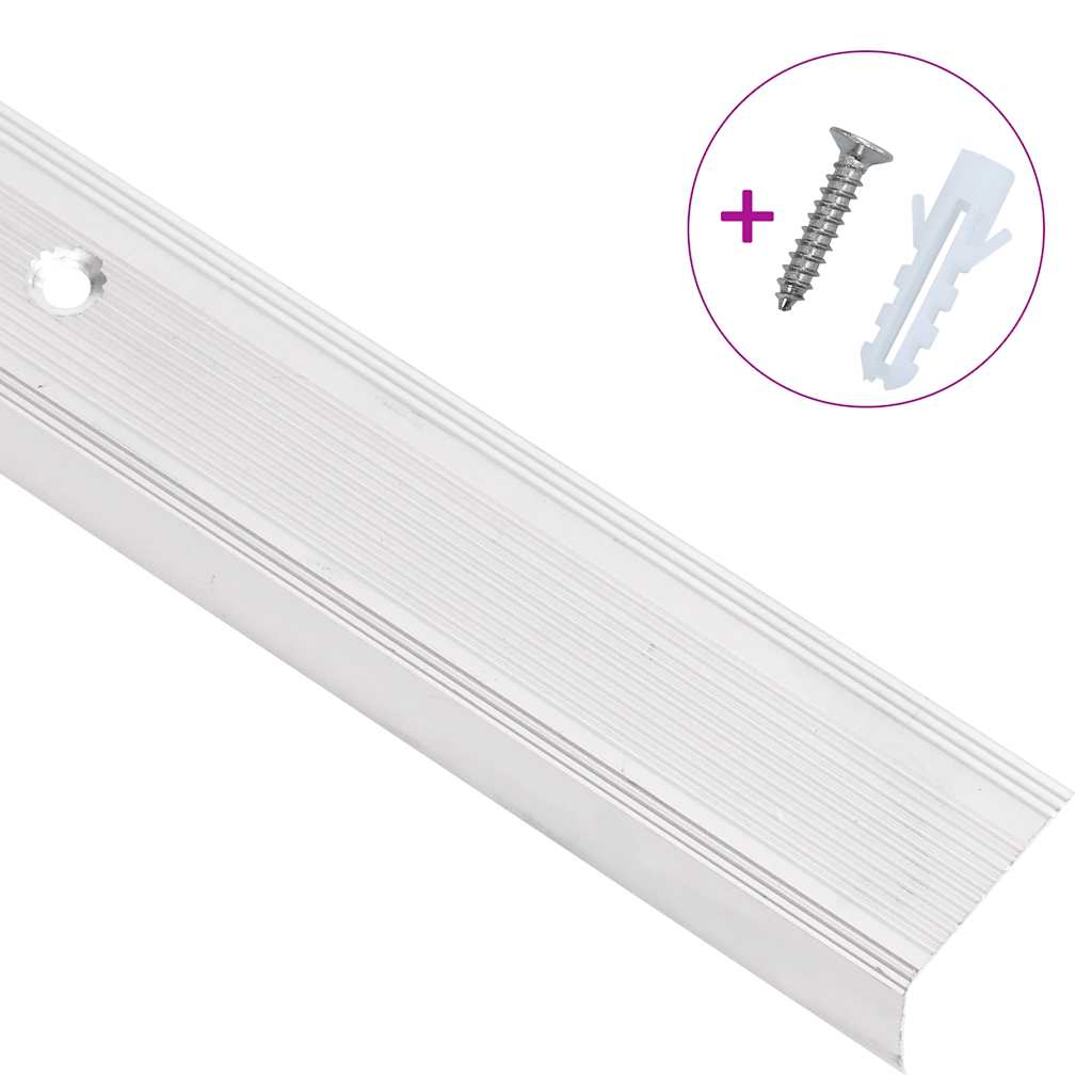 Stair Nosings in L-shape 5 pcs Aluminium 90 cm Silver 100 cm (15 pcs)