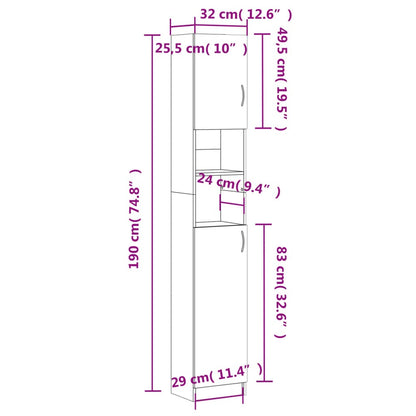 vidaXL Bathroom Cabinet Sonoma Oak 32x25.5x190 cm Engineered Wood