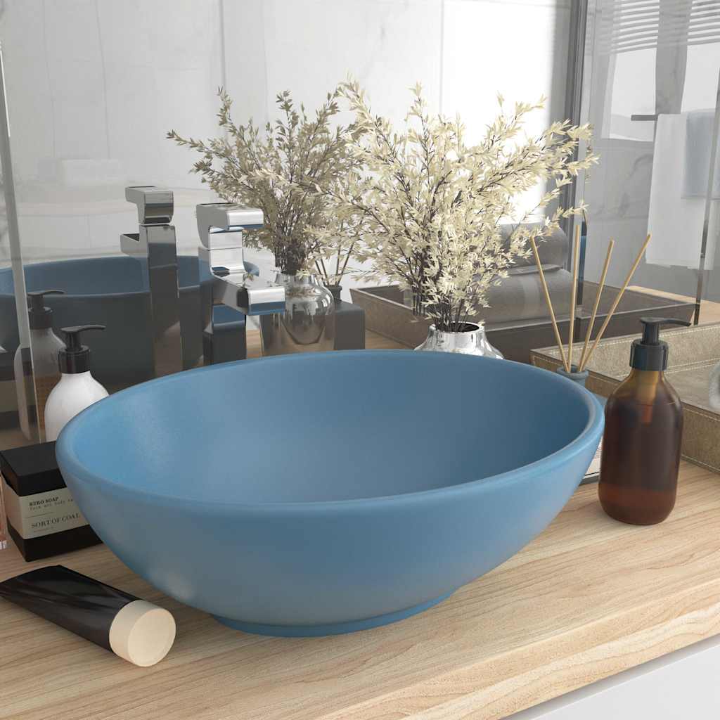 Luxury Ceramic Basin Oval-shaped Sink 40 x 33 cm Matte light blue