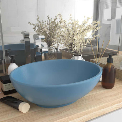 Luxury Ceramic Basin Oval-shaped Sink 40 x 33 cm Matte light blue