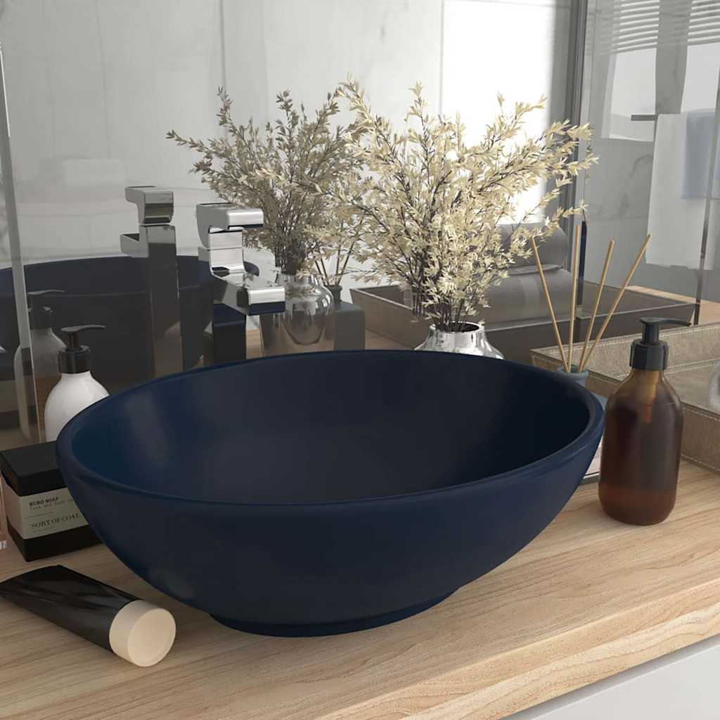 Luxury Ceramic Basin Oval-shaped Sink 40 x 33 cm Matte dark blue
