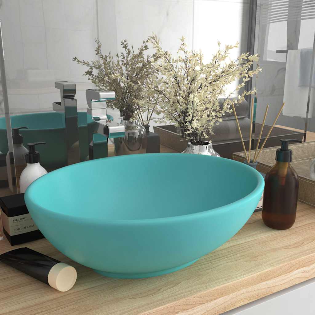 Luxury Ceramic Basin Oval-shaped Sink 40 x 33 cm Matte light green