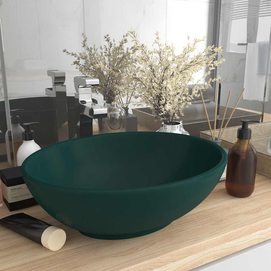 Luxury Ceramic Basin Oval-shaped Sink 40 x 33 cm Matte dark green
