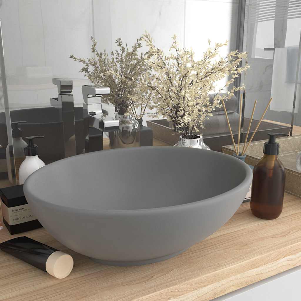 Luxury Ceramic Basin Oval-shaped Sink 40 x 33 cm Matte light grey