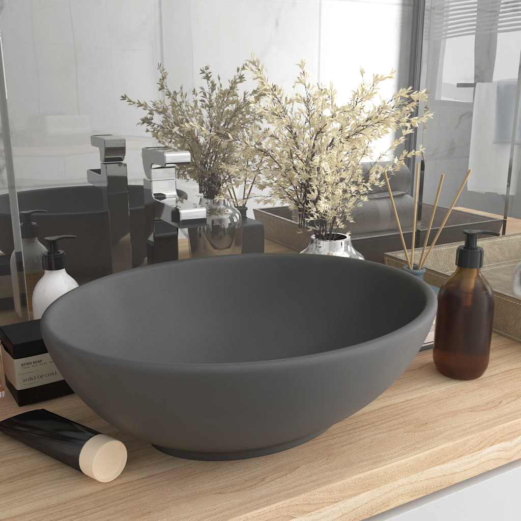Luxury Ceramic Basin Oval-shaped Sink 40 x 33 cm Matte dark grey