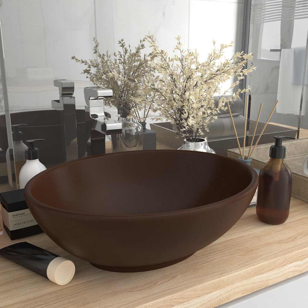 Luxury Ceramic Basin Oval-shaped Sink 40 x 33 cm Matte dark brown