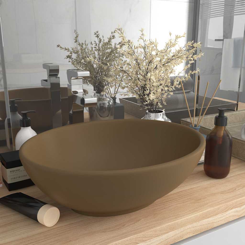 Luxury Ceramic Basin Oval-shaped Sink 40 x 33 cm Matte cream