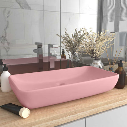 Ceramic Bathroom Sink Basin Rectangular Matte pink