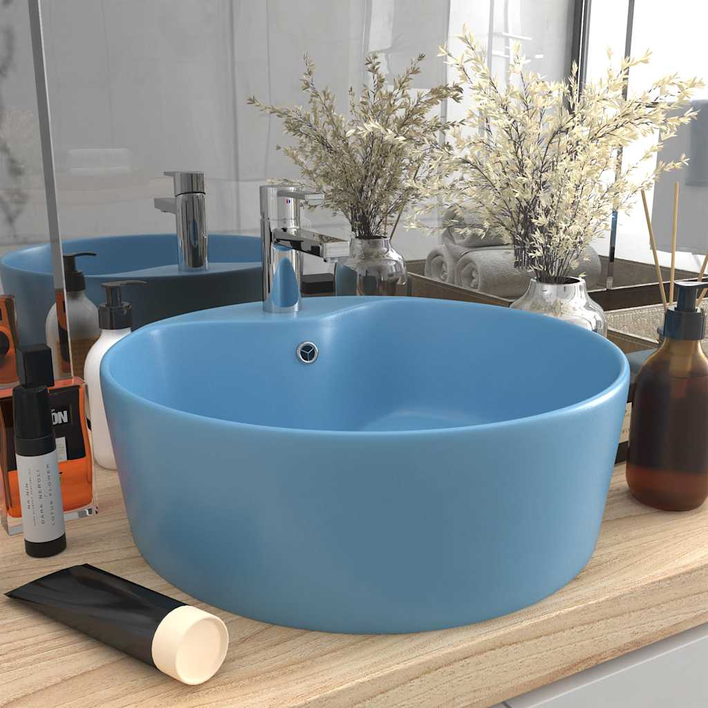 Luxury Wash Basin with Overflow Matt Pink 36x13 cm Ceramic Matte light blue