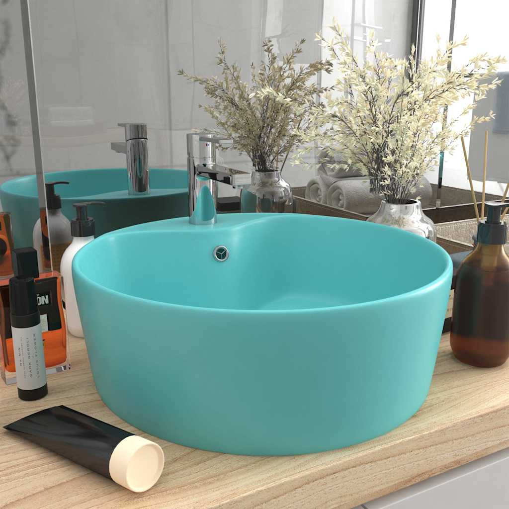Luxury Wash Basin with Overflow Matt Pink 36x13 cm Ceramic Matte light green