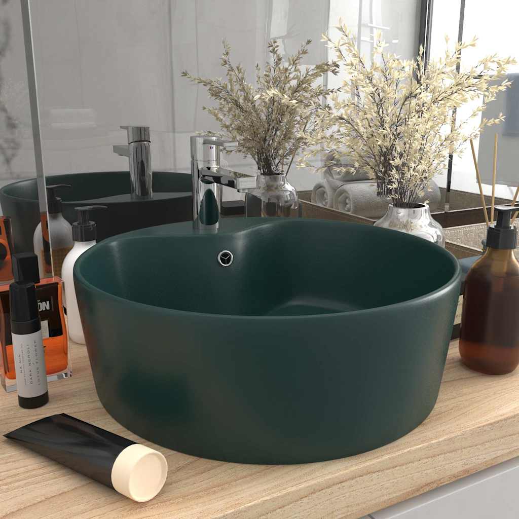 Luxury Wash Basin with Overflow Matt Pink 36x13 cm Ceramic Matte dark green