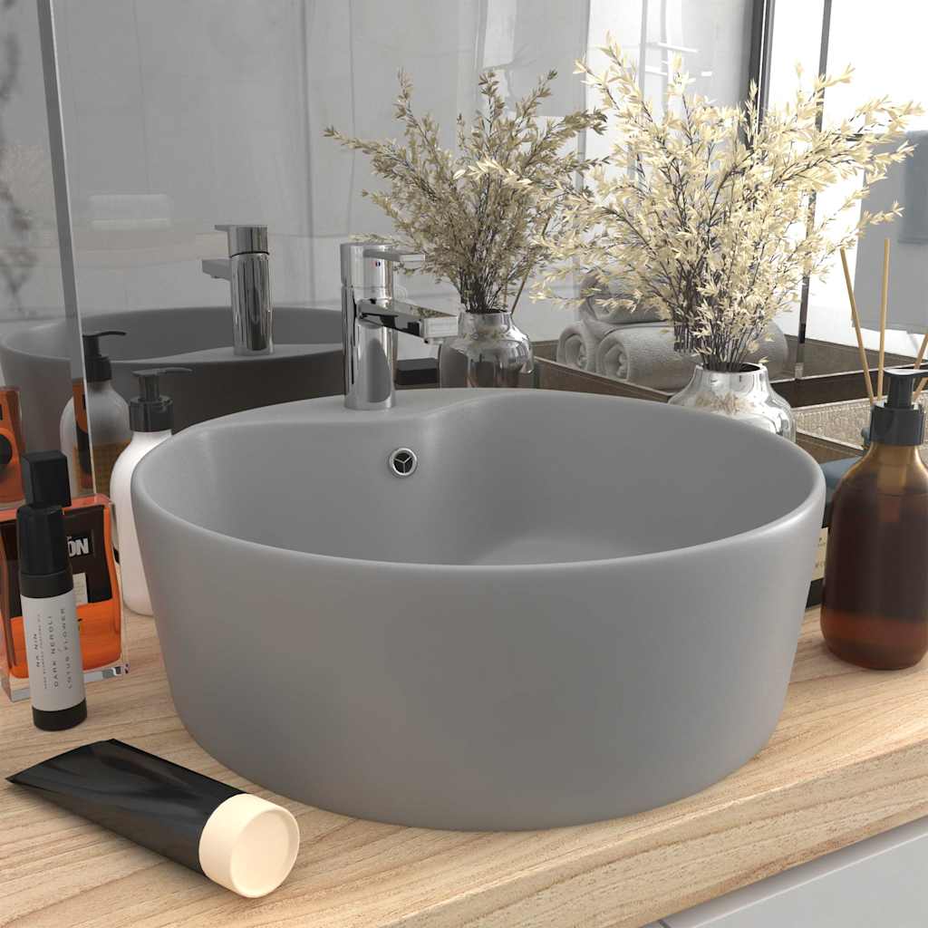 Luxury Wash Basin with Overflow Matt Pink 36x13 cm Ceramic Matte light grey