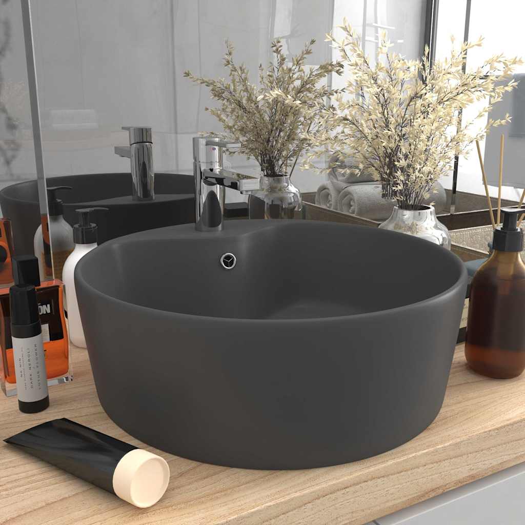 Luxury Wash Basin with Overflow Matt Pink 36x13 cm Ceramic Matte dark grey