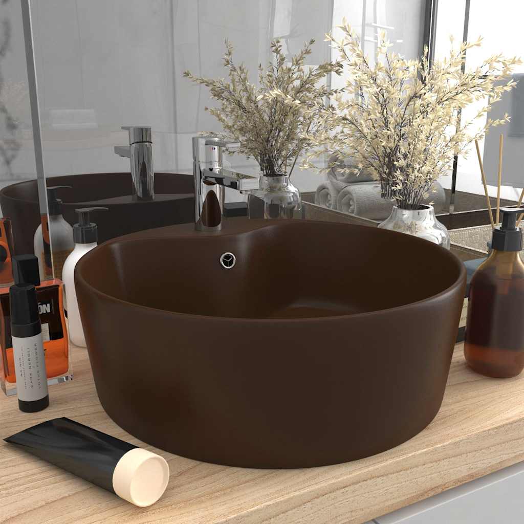 Luxury Wash Basin with Overflow Matt Pink 36x13 cm Ceramic Matte dark brown