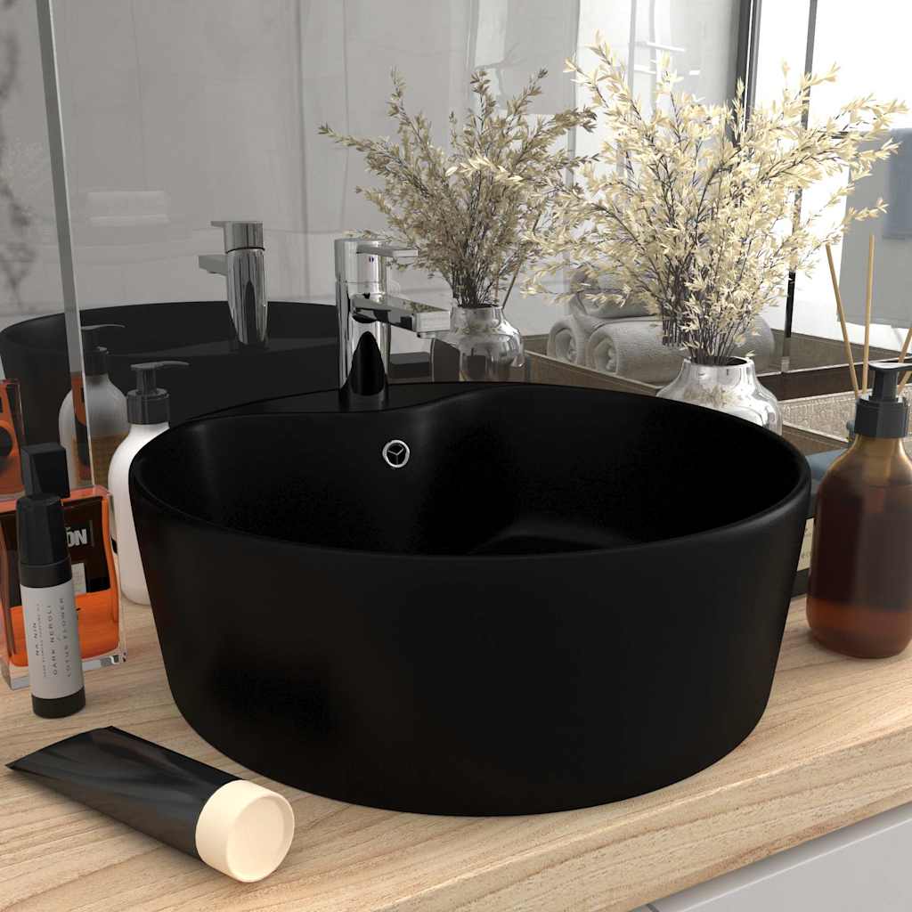 Luxury Wash Basin with Overflow Matt Pink 36x13 cm Ceramic Matte black