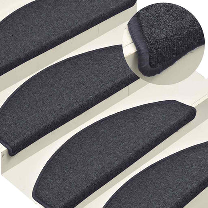 Stair Mats 65x24x4 cm Half Round Large 15 pcs Dark grey and blue