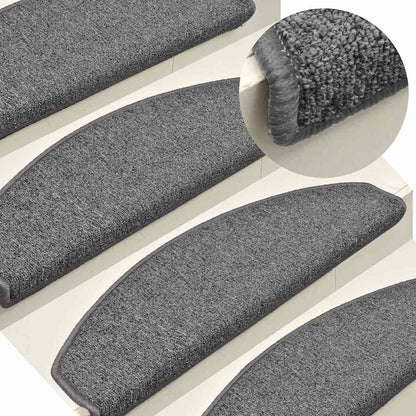 Stair Mats 65x24x4 cm Half Round Large 15 pcs Grey and black