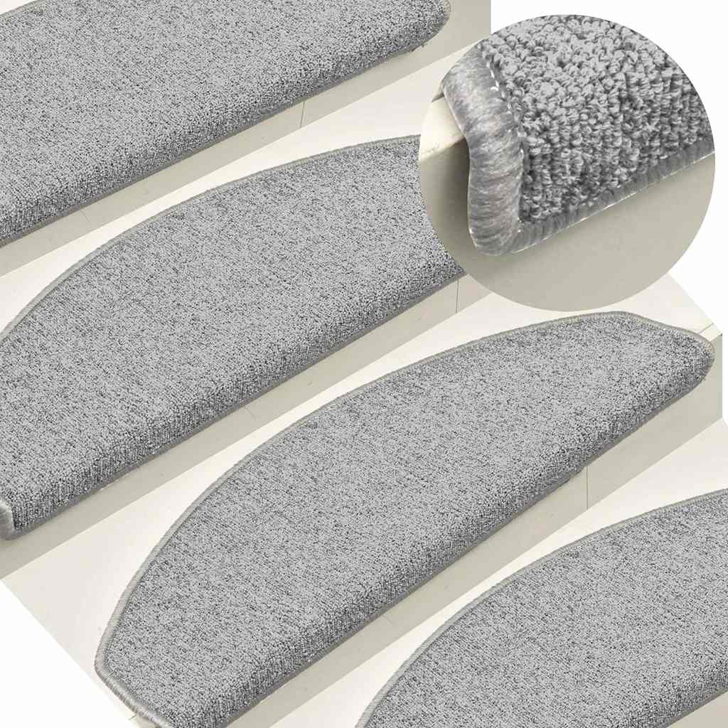 Stair Mats 65x24x4 cm Half Round Large 15 pcs White and grey