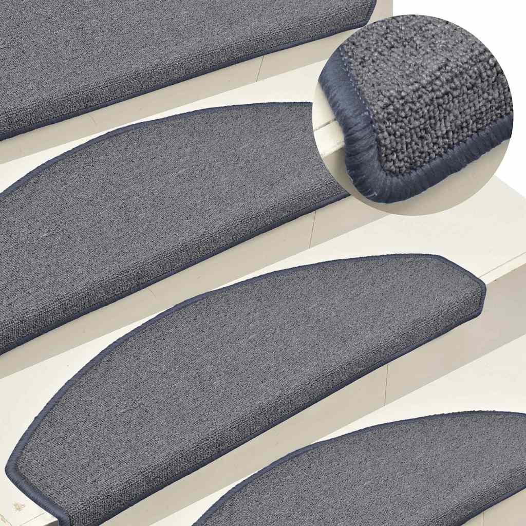 Stair Mats 65x24x4 cm Half Round Large 15 pcs Light grey and blue
