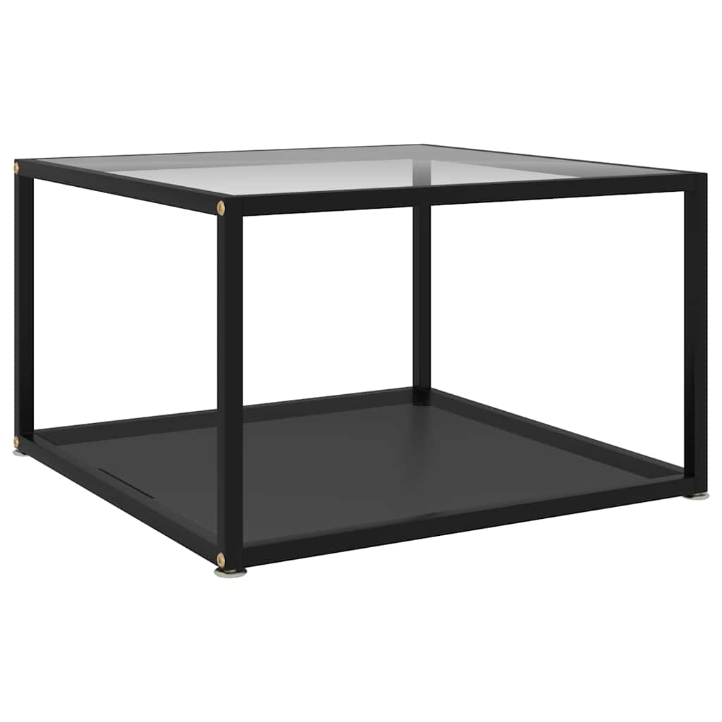 Coffee Table Tempered Glass Transparent and black 60 cm 60 cm