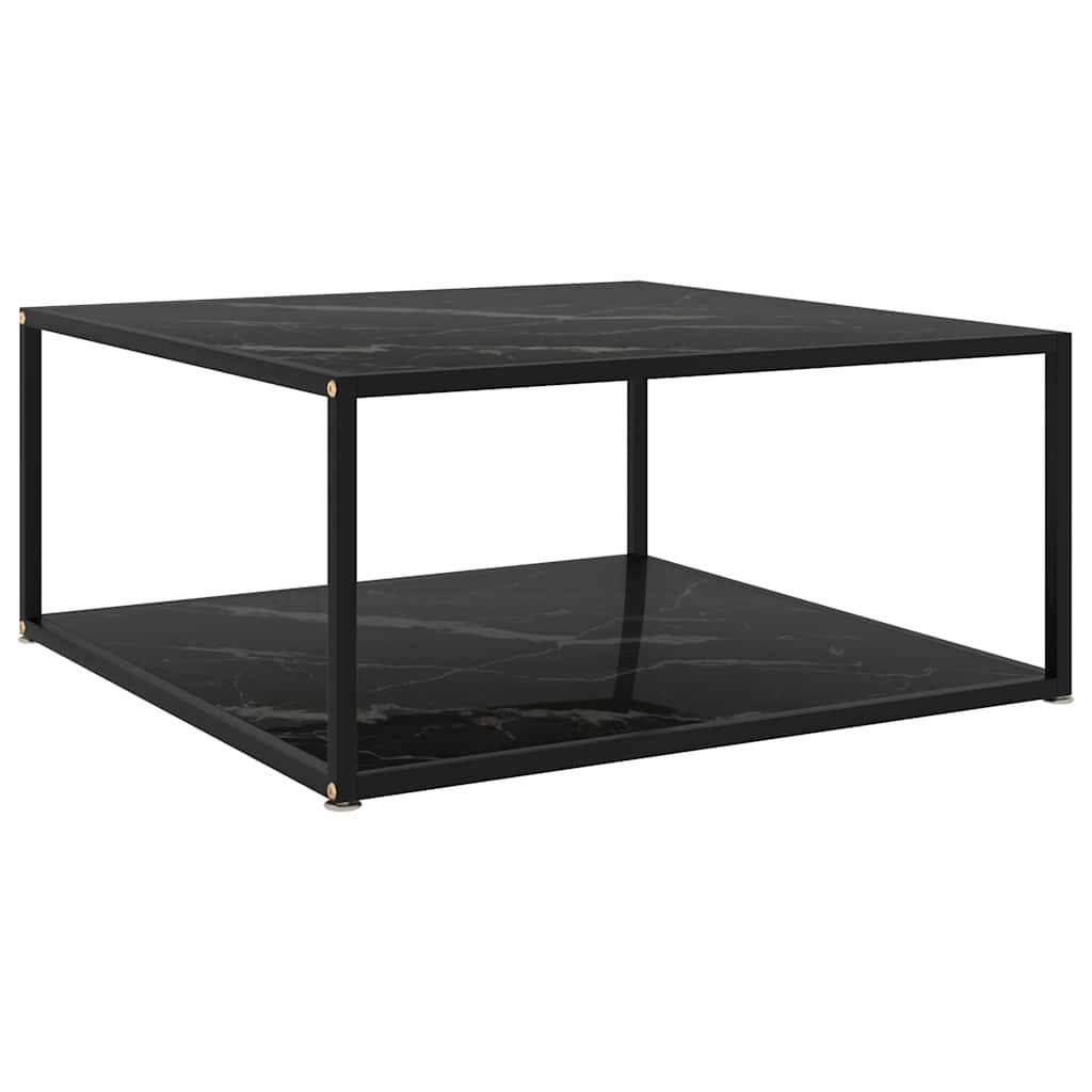 Coffee Table Tempered Glass Marble black 80 cm 80 cm